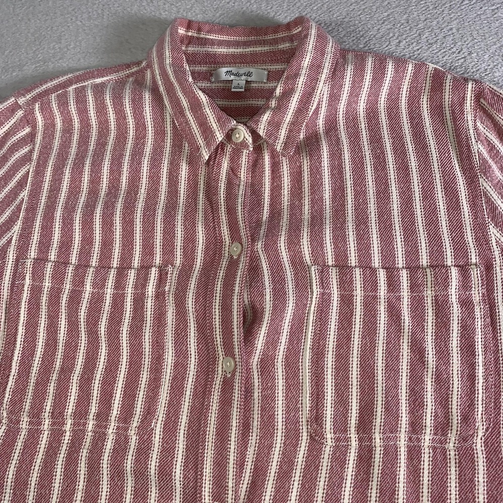 Madewell Shirt Womens Large Pink White Stripe Button Up Long Sleeve Cotton Top - Picture 2 of 9